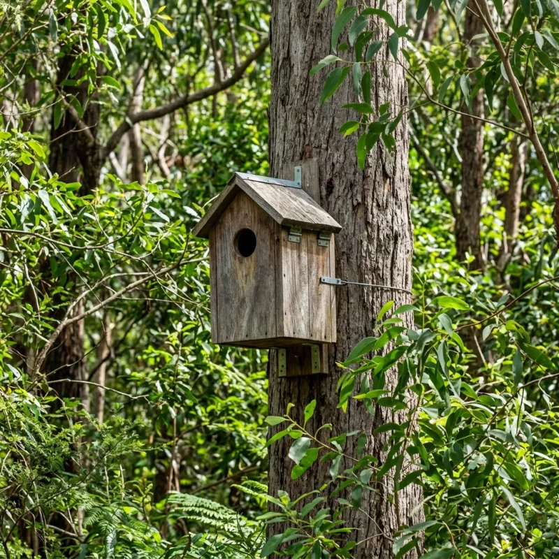 Animal nesting box installed as a humane alternative to a Wandong roof cavity