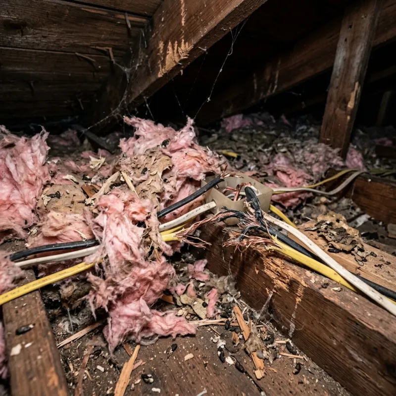 Contaminated ceiling insulation being assessed in a Wandong roof space