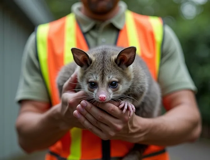 Animal handler safely recovering a deceased possum in Wandong